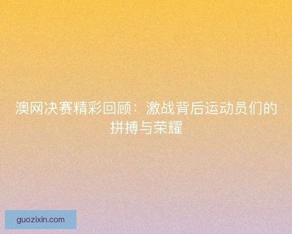 澳网决赛精彩回顾：激战背后运动员们的拼搏与荣耀