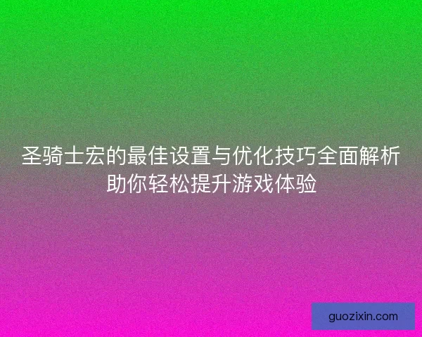 圣骑士宏的最佳设置与优化技巧全面解析助你轻松提升游戏体验