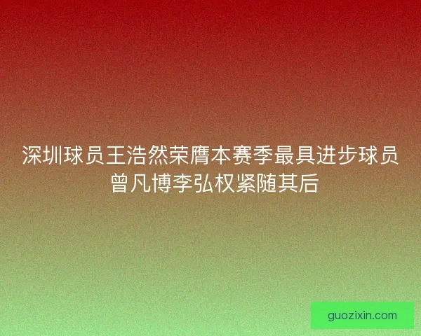 深圳球员王浩然荣膺本赛季最具进步球员 曾凡博李弘权紧随其后