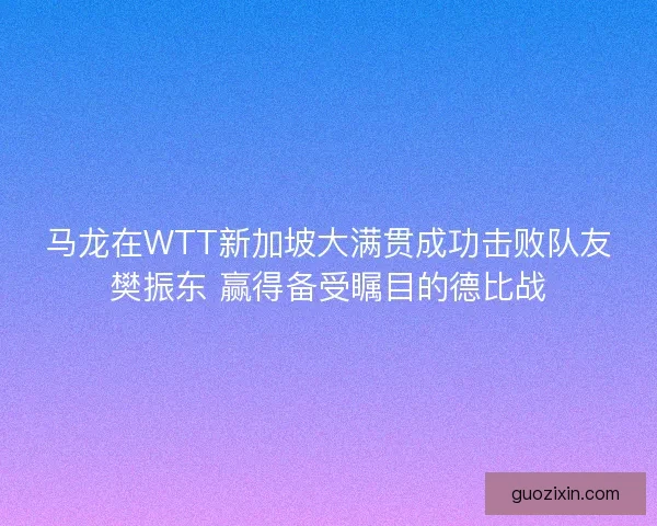 马龙在WTT新加坡大满贯成功击败队友樊振东 赢得备受瞩目的德比战